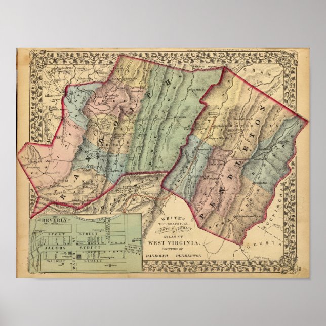 Map of Randolph, Pendleton counties Poster (Front)