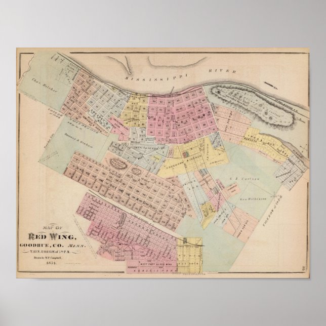 Map of Red Wing, Goodhue County, Minnesota Poster (Front)