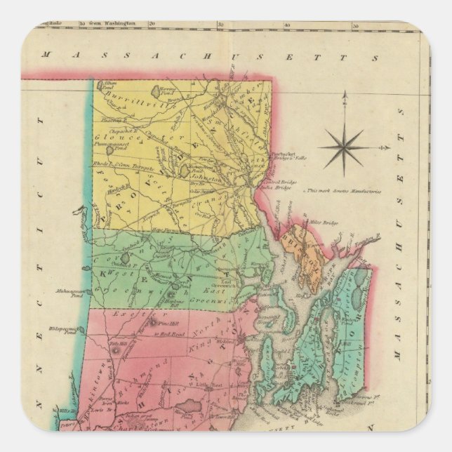 Map Of Rhode Island Square Sticker (Front)