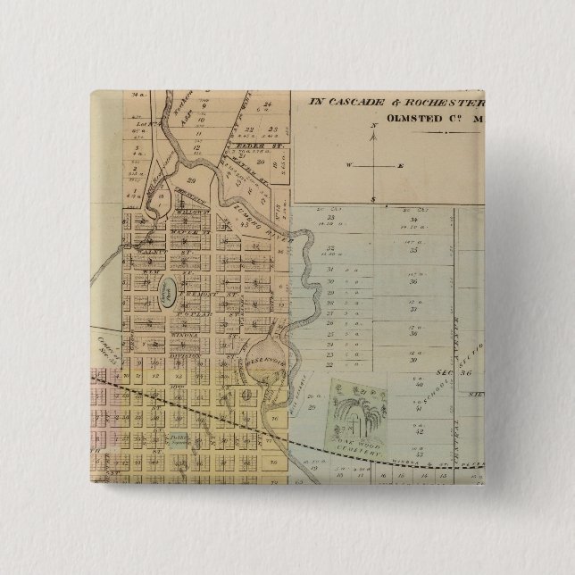 Map of Rochester, Minnesota Pinback Button (Front)