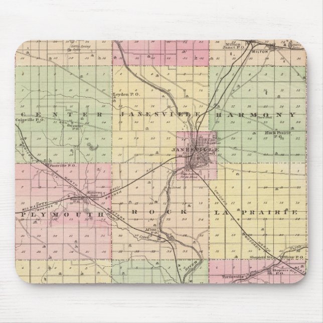 Map of Rock County, State of Wisconsin Mouse Pad (Front)
