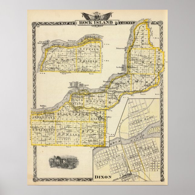 Map of Rock Island County and Dixon Poster (Front)