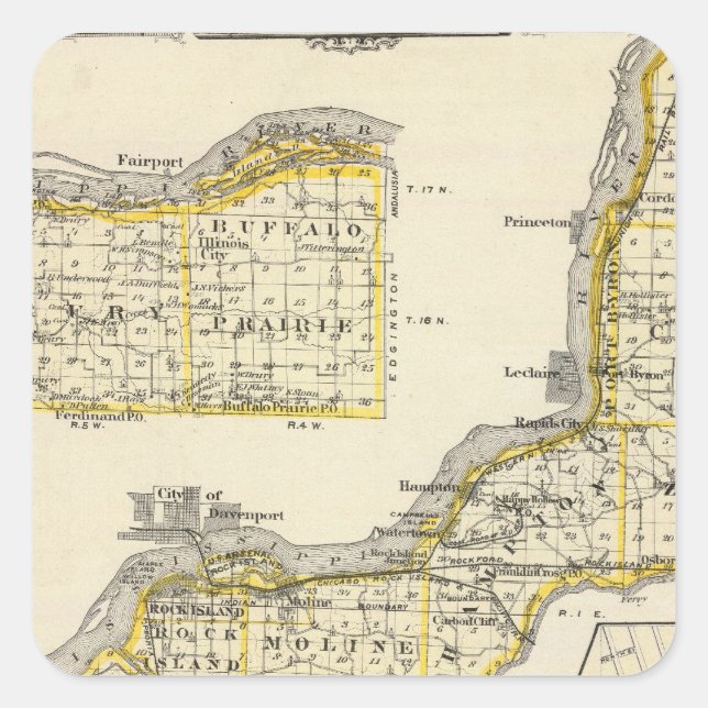 Map of Rock Island County and Dixon Square Sticker (Front)