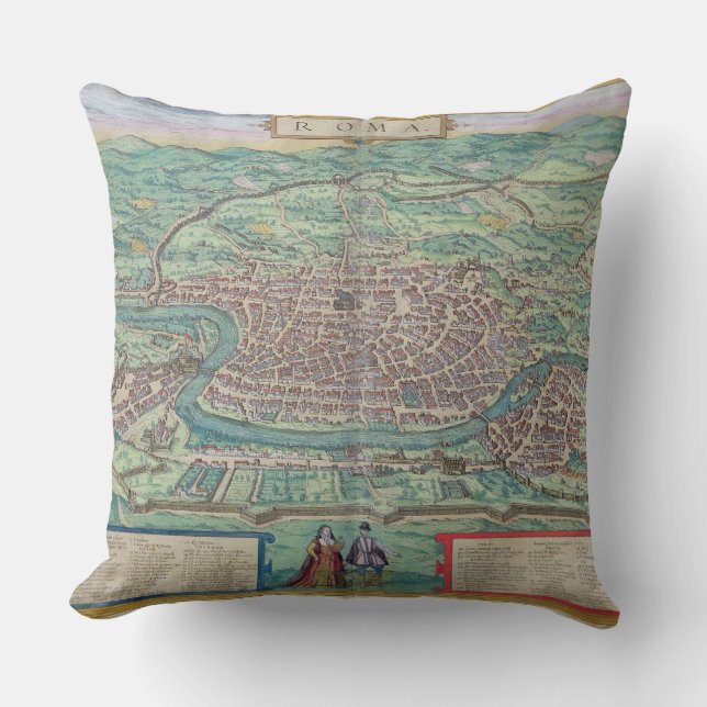 Map of Rome, from 'Civitates Orbis Terrarum' by Ge Throw Pillow (Front)