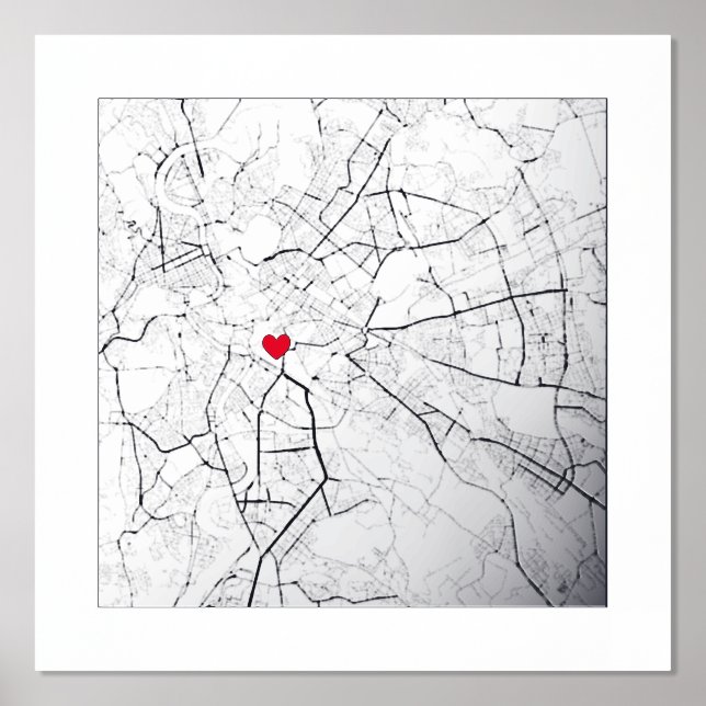 Map of Rome, Italy Modern Cute Heart Personalized Foil Prints (Front)