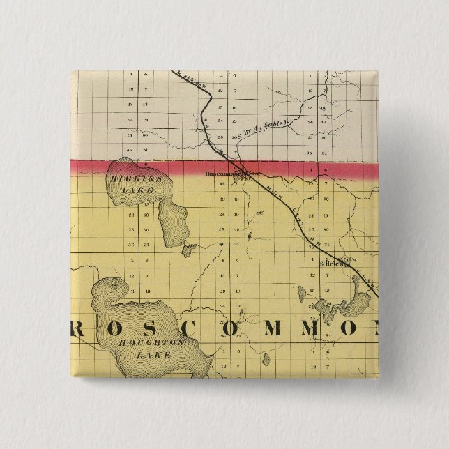 Map of Roscommon County, Michigan Pinback Button (Front)