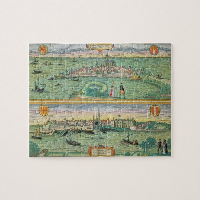 Map of Rotterdam and Gouda, from 'Civitates Orbis Jigsaw Puzzle (Horizontal)