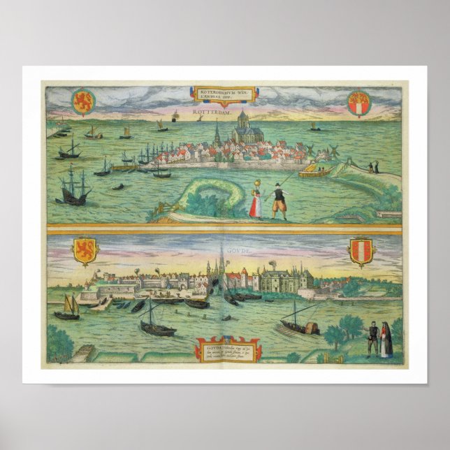Map of Rotterdam and Gouda, from 'Civitates Orbis Poster (Front)