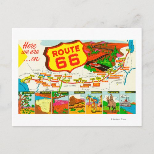 Map of Route 66 from Los Angeles to Chicago Postcard