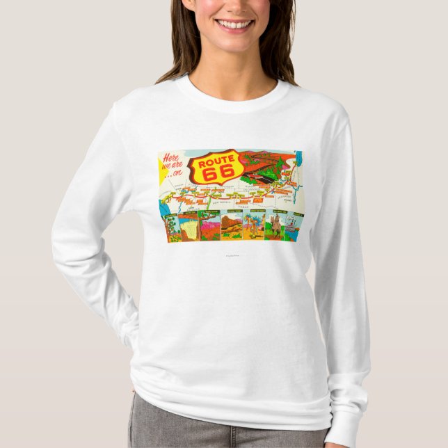 Map of Route 66 from Los Angeles to Chicago T-Shirt (Front)