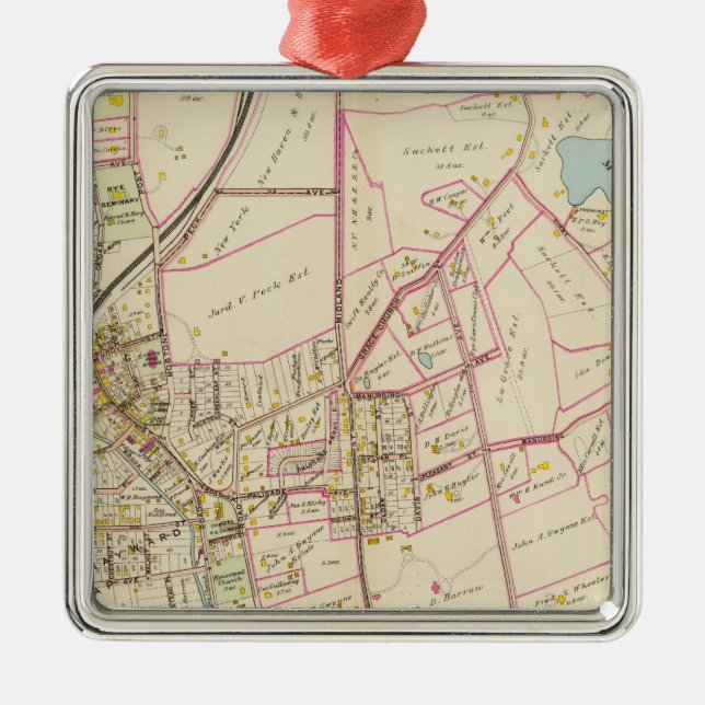 Map of Rye, New York Metal Ornament (Front)