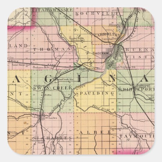 Map Of Saginaw County, Michigan Square Sticker | Zazzle.com