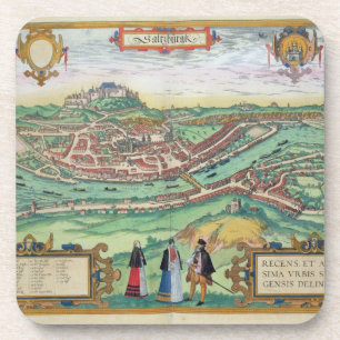 Map of Salzburg, from 'Civitates Orbis Terrarum' b Beverage Coaster