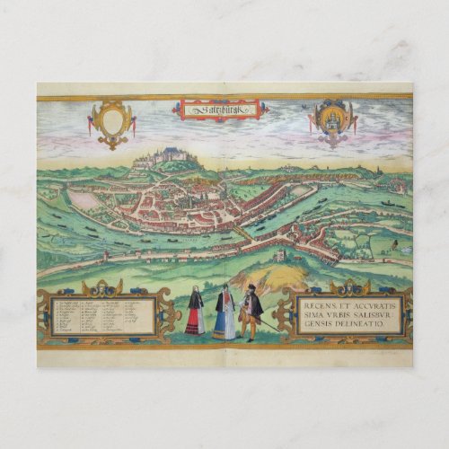 Map of Salzburg from Civitates Orbis Terrarum b Postcard