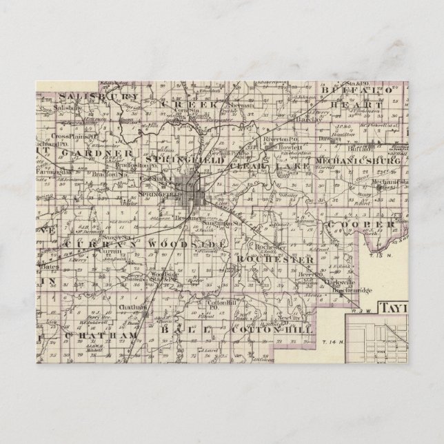 Map of Sangamon County and Taylorville Postcard (Front)