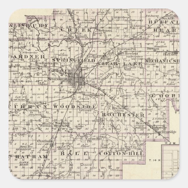 Map of Sangamon County and Taylorville Square Sticker (Front)
