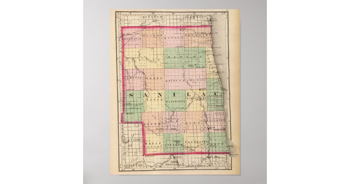 Map of Sanilac County, Michigan Poster Zazzle