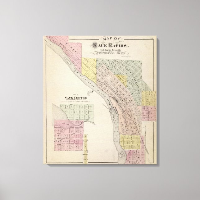 Map of Sauk Rapids, Map of Sauk Centre, Minnesota Canvas Print (Front)