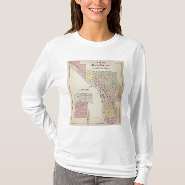 Map of Sauk Rapids, Map of Sauk Centre, Minnesota T-Shirt (Front)