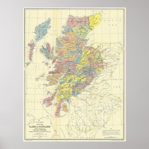 Map of Scotland in 1899 Showing Scottish Clans Poster