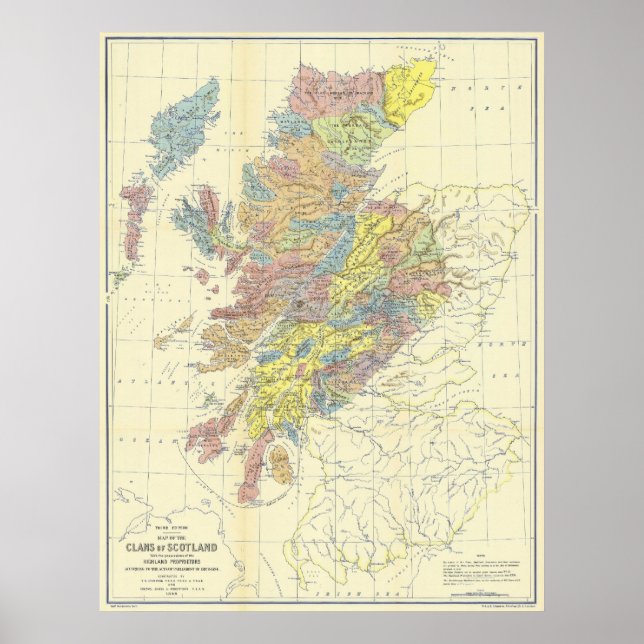 Map of Scotland in 1899 Showing Scottish Clans Poster (Front)