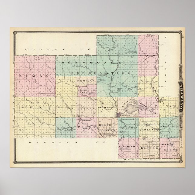 Map of Shawano County, State of Wisconsin Poster (Front)