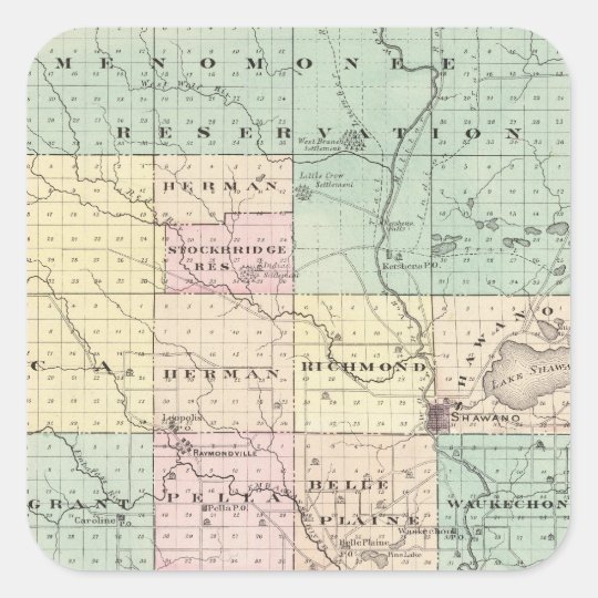 Map of Shawano County, State of Wisconsin Square Sticker | Zazzle.com