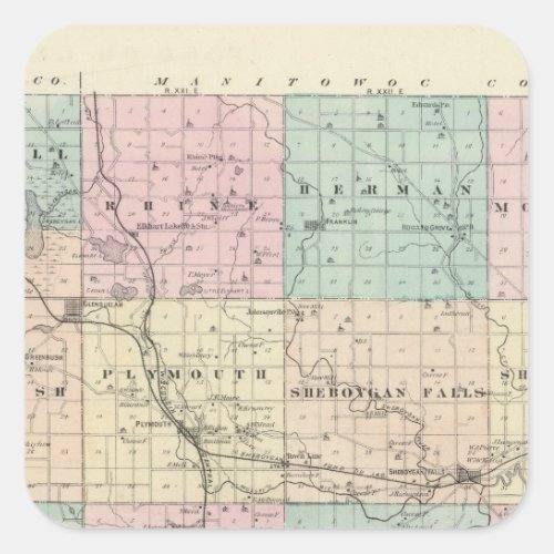 Map of Sheboygan County State of Wisconsin Square Sticker