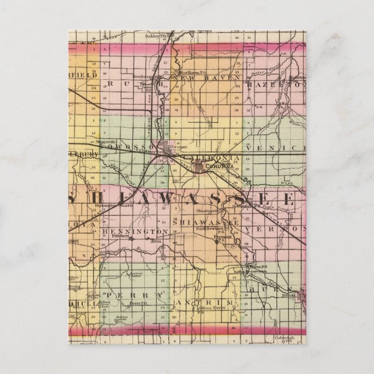 Map of Shiawassee County, Michigan Postcard Zazzle