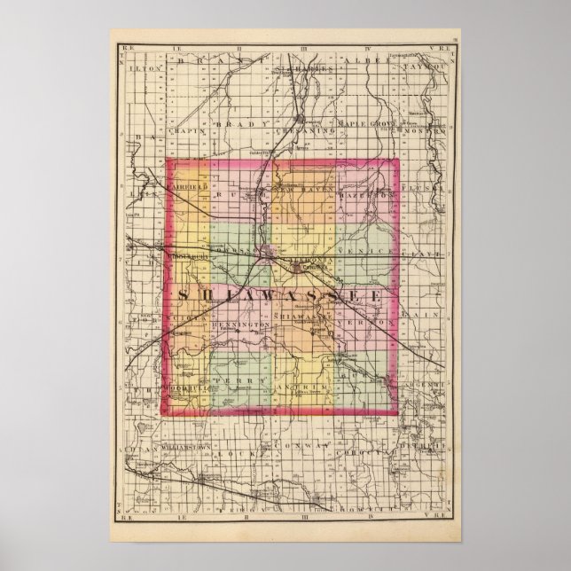 Map of Shiawassee County, Michigan Poster (Front)