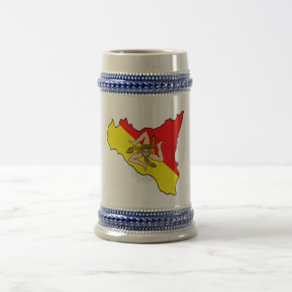 Map of Sicily with Trinacria Symbol Beer Stein