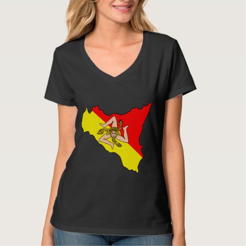 Map of Sicily with Trinacria Symbol T_Shirt