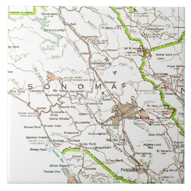 Map of Sonoma County CA  Ceramic Tile (Front)