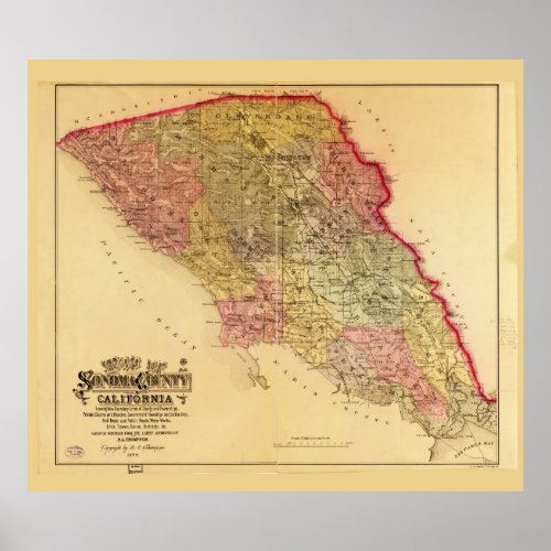 Map of Sonoma County California 1884 Poster