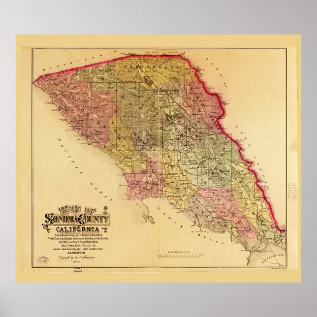 Map of Sonoma County, California (1884) Poster (Front)