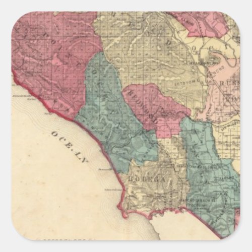 Map of Sonoma County California Square Sticker
