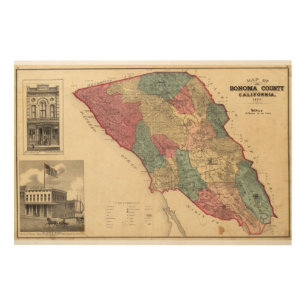 Map of Sonoma County California Wood Wall Decor