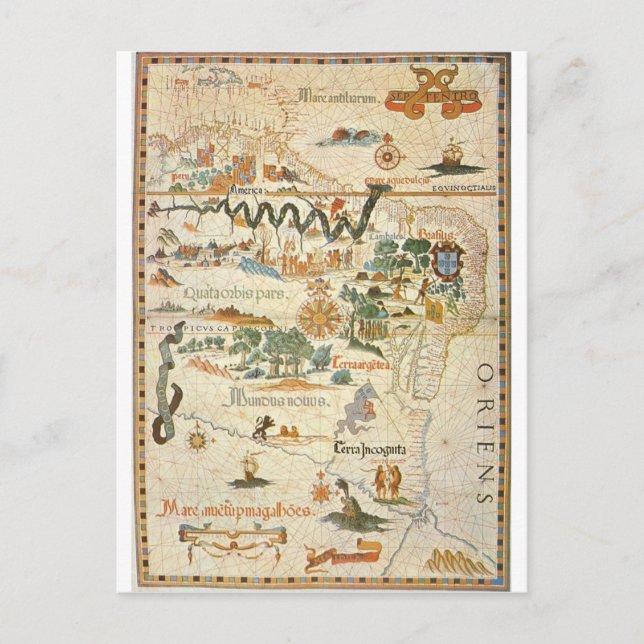 Map of South America 1558 Postcard (Front)