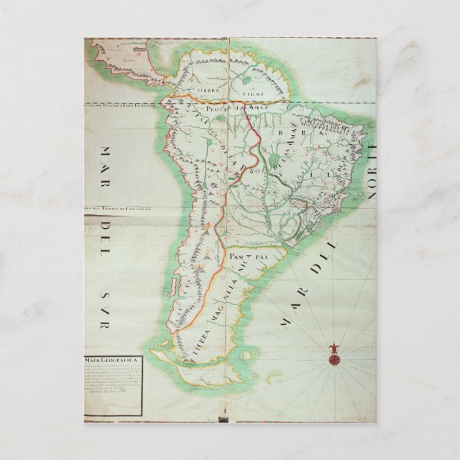 Map of South America, 1777 Postcard (Front)