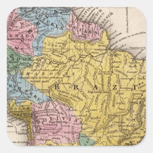 Map of South America 5 Square Sticker