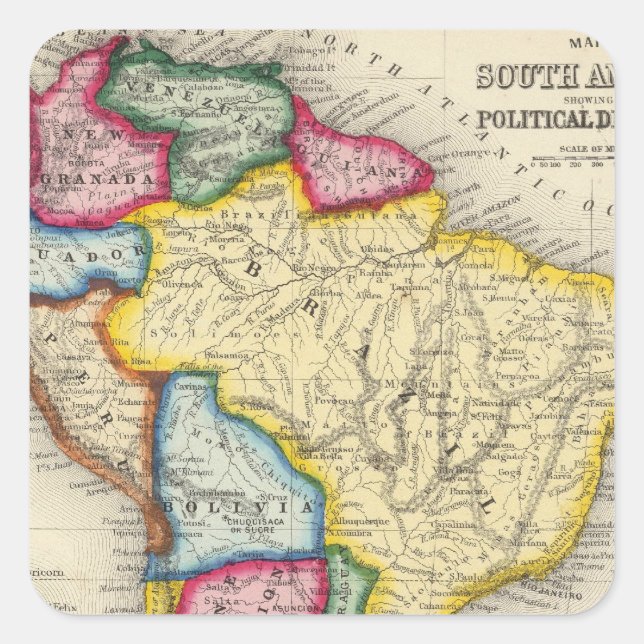 Map Of South America Square Sticker (Front)