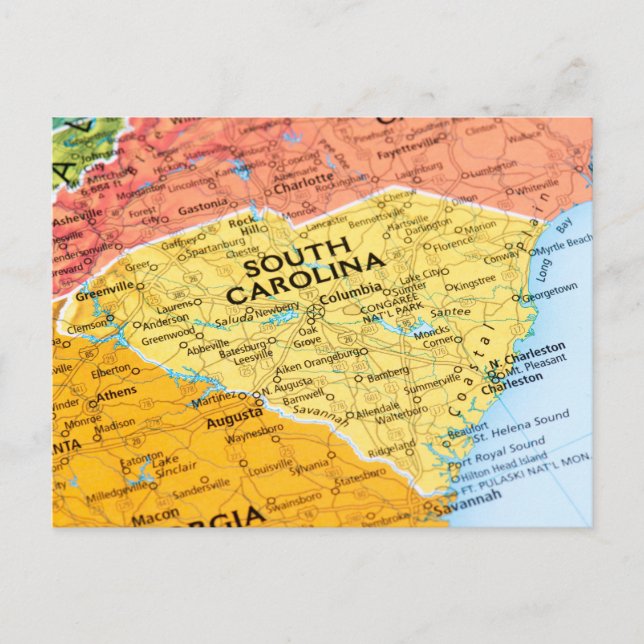 Map of South Carolina Postcard (Front)