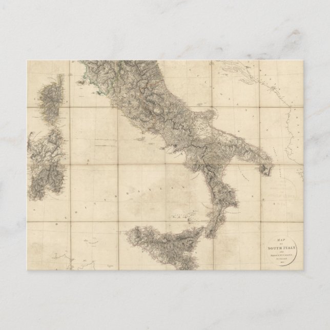 Map of South Italy and Adjacent Coasts Postcard (Front)