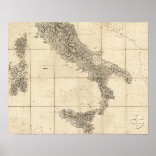 Map of South Italy and Adjacent Coasts Poster