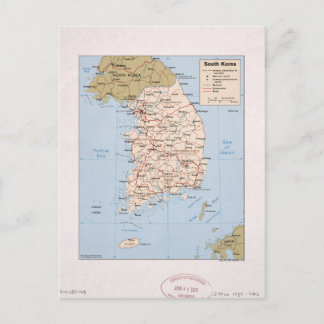 Map of South Korea (1989) Postcard
