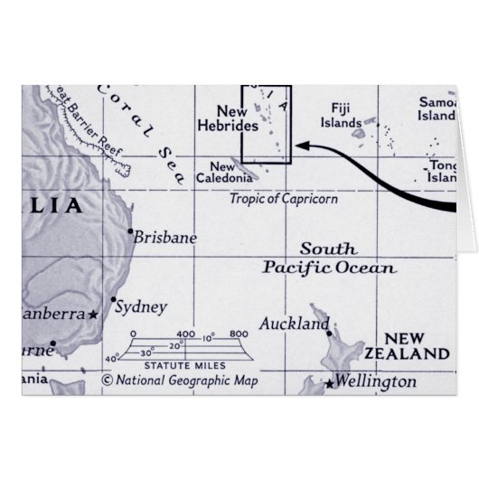 Map of South Pacific Ocean Cards (Front Horizontal)