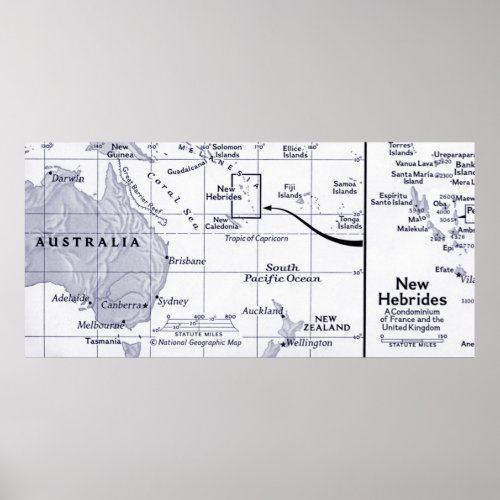 Map of South Pacific Ocean Poster