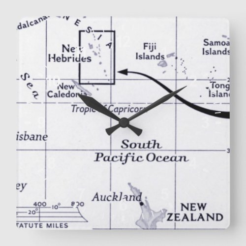 Map of South Pacific Ocean Square Wall Clock