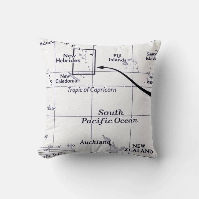 Map of South Pacific Ocean Throw Pillow (Front)