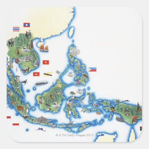 Map of southeastern Asia Square Sticker